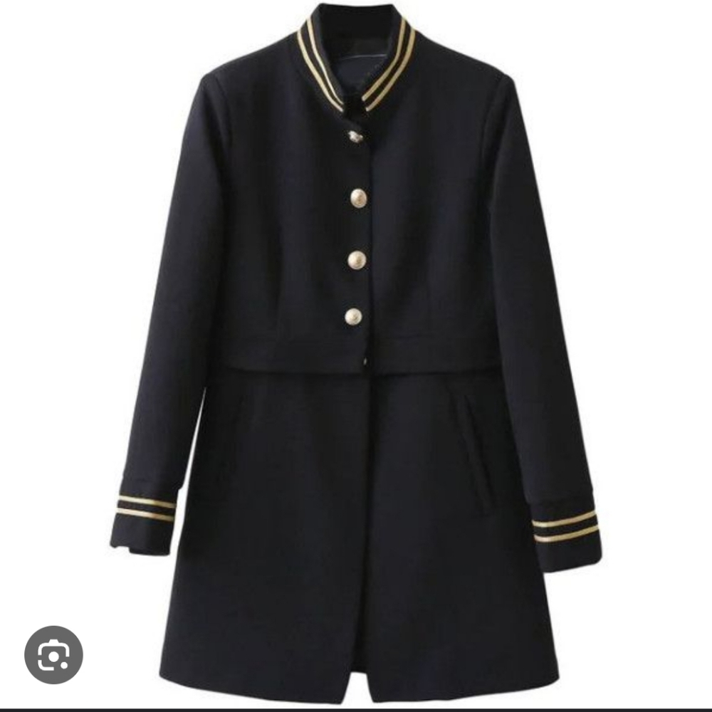 ZARA Black Military Frock Coat with Gold Trims and Buttons